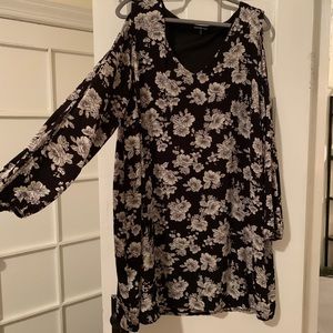 Black and white floral shift dress